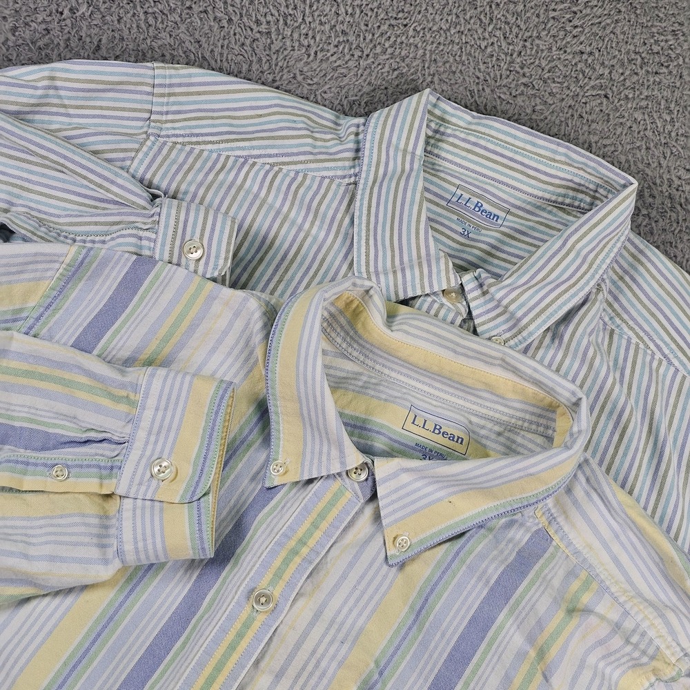 LL Bean Shirts Womens 3XL Lot 2 Multicolor Stripe Long Sleeve Button Down Casual